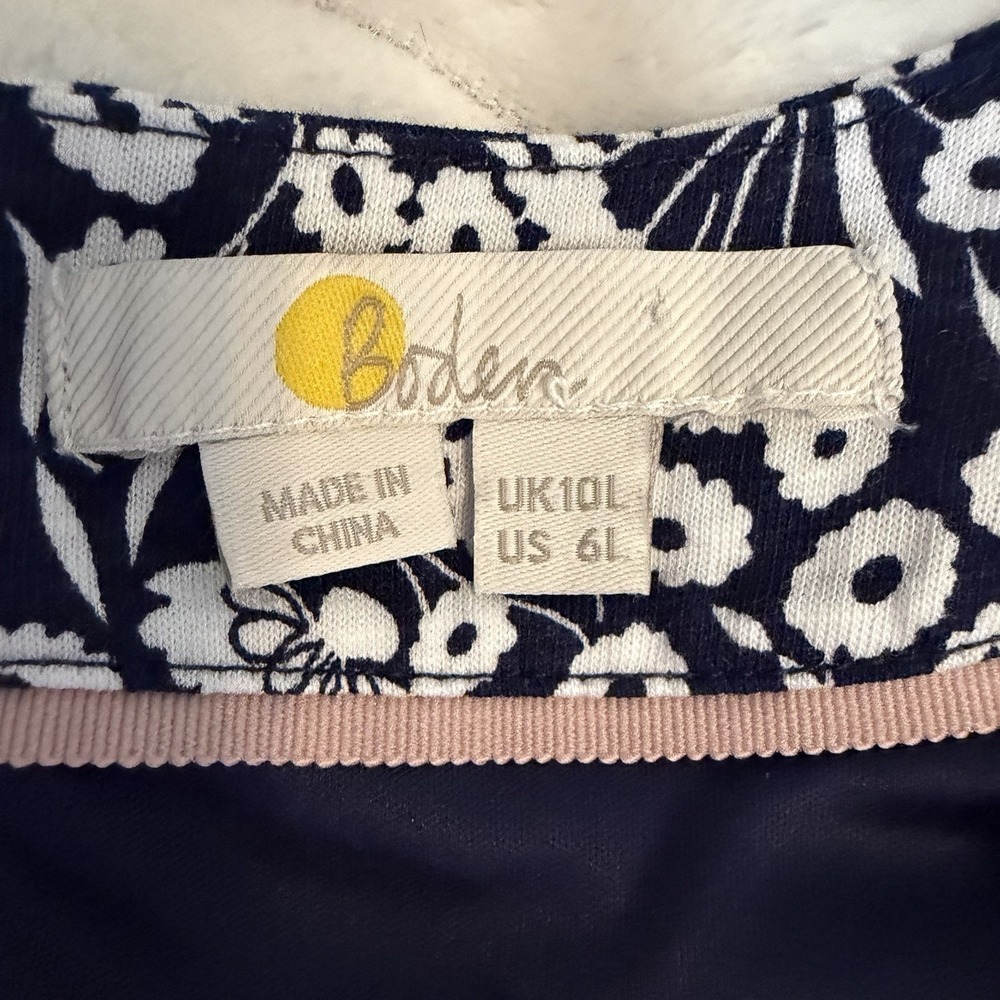 BODEN Floral Jersey Cutout Back Dress Womens US 6L UK 10L Navy Blue White Midi - Picture 6 of 8